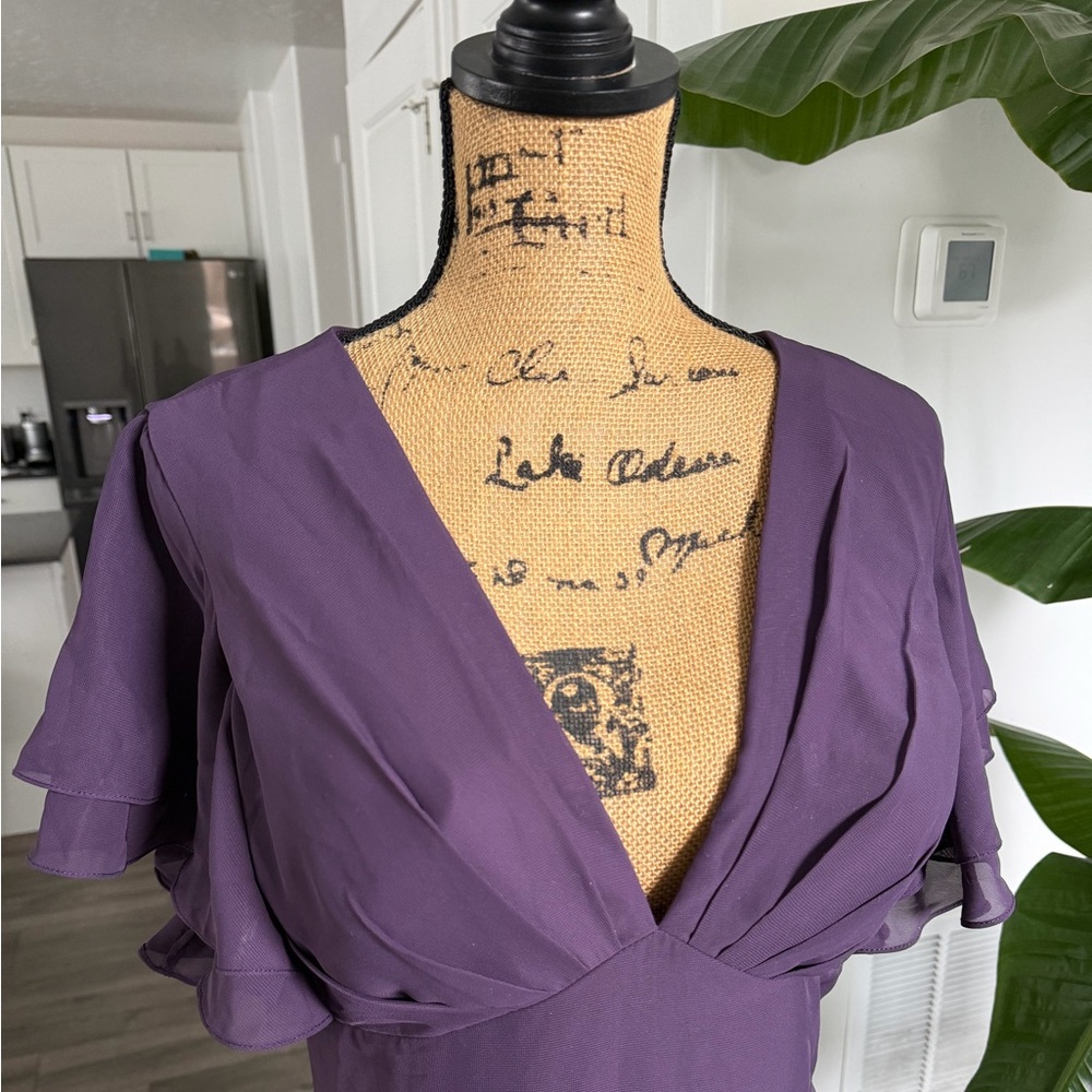 JJs House Purple V-Neck Flutter Sleeve Midi Dress - Picture 2 of 5